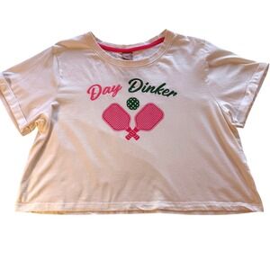 Messy Bun Just Chillin Day Dinker Pickleball‎ Cropped T Shirt Womens Large